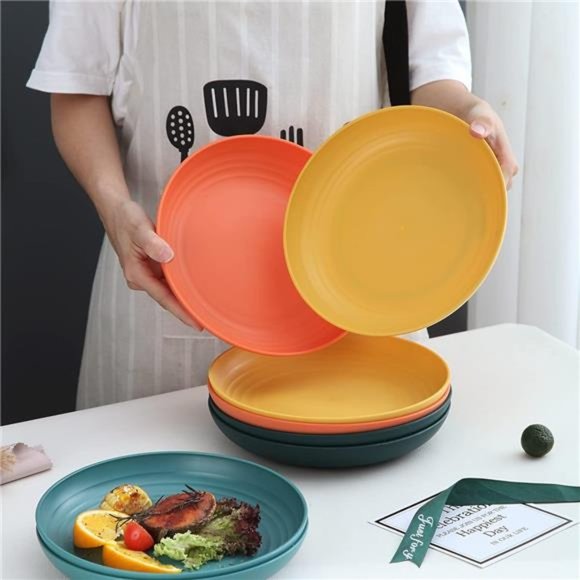 9 Inch Large Deep Plastic Plates 8 Pieces, Unbreakable And Reusable Light Weight - Picture 3 of 6